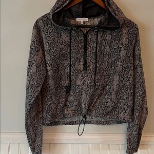 Good American Black and Gray Snakeskin Half zip hooded windbreaker jacket